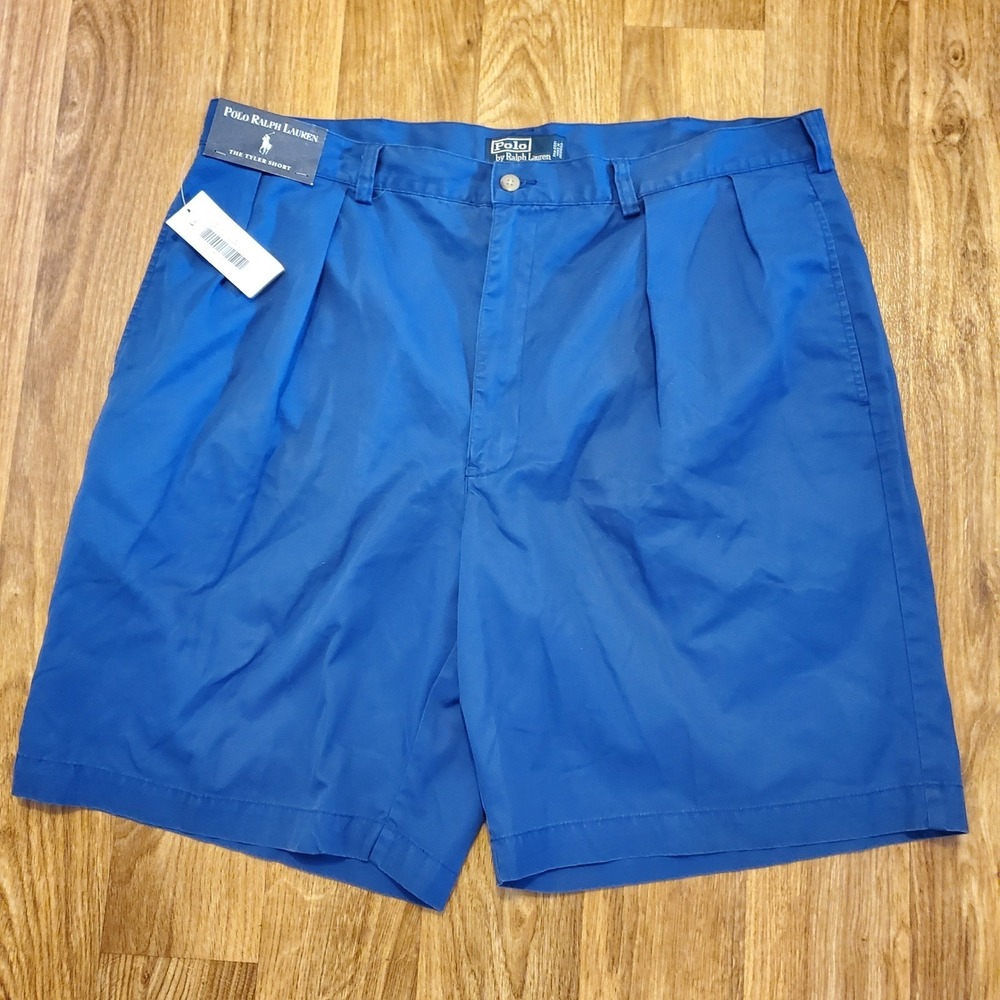 Vtg Polo Ralph Lauren Shorts Men 40 Blue Tyler Short Pleated Chino Cotton New